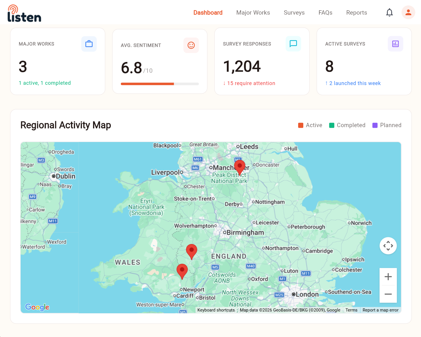 Listen platform dashboard